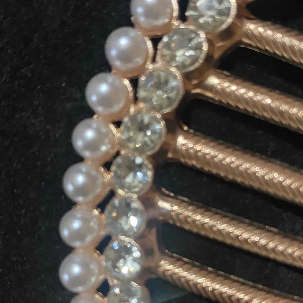 Faux Pearl & Crystal Rose Gold Metal Hair Comb - Women Accessories